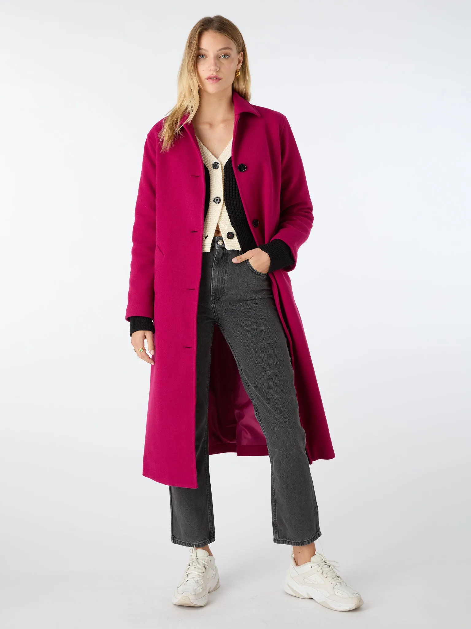 Vienna Single Breasted Belted Coat in Magenta