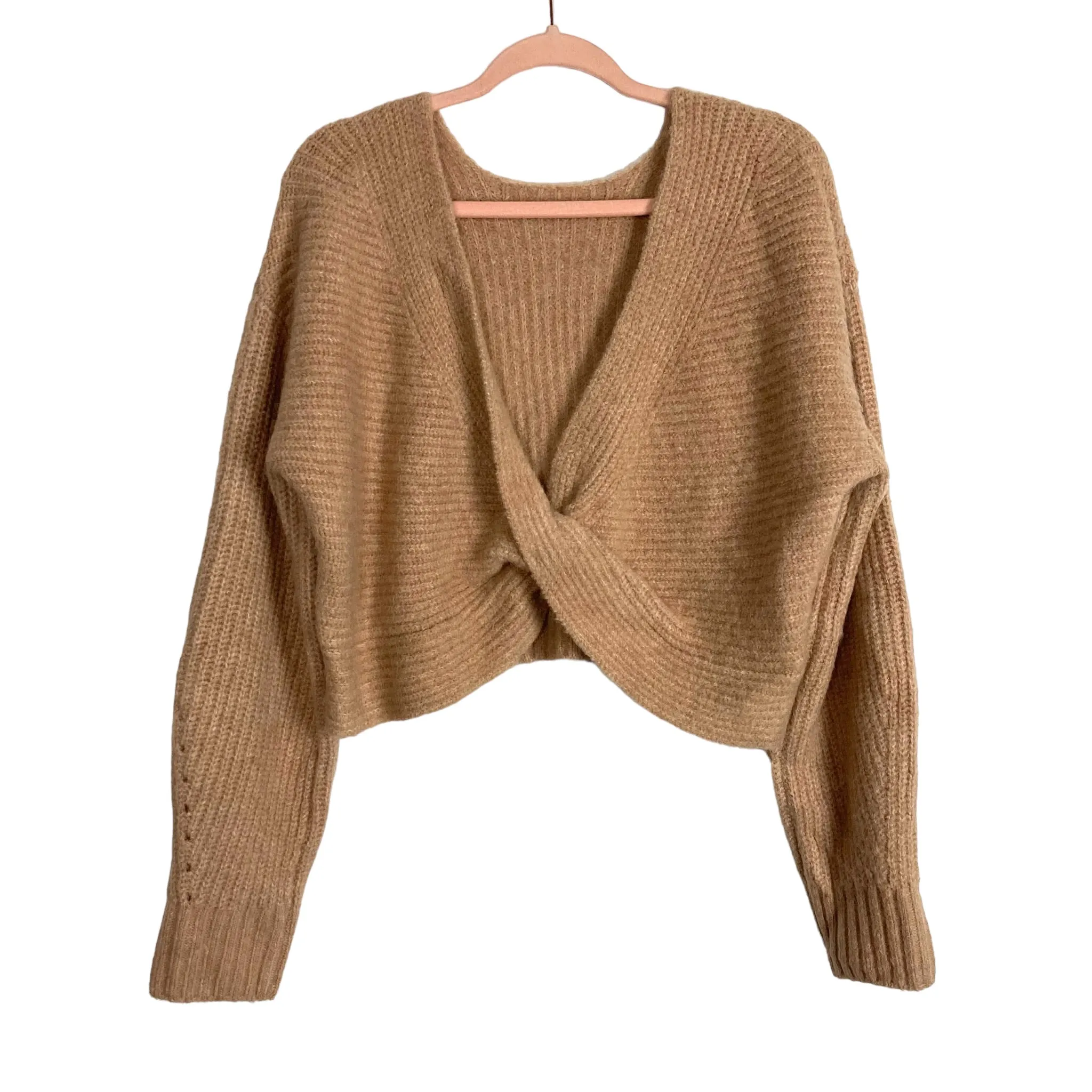 WAYF Tan Wool Blend Fletcher Twist Back Sweater- Size L