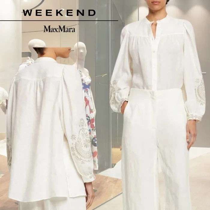 Weekend Max Mara  |Linen Elegant Style Logo Shirts & Blouses