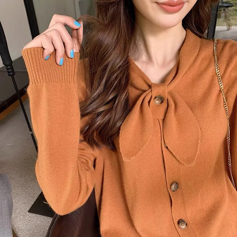 Western style sweater above the knee orange bottoming coat with bow collar knitted dress 2023 new autumn and winter (V7710)