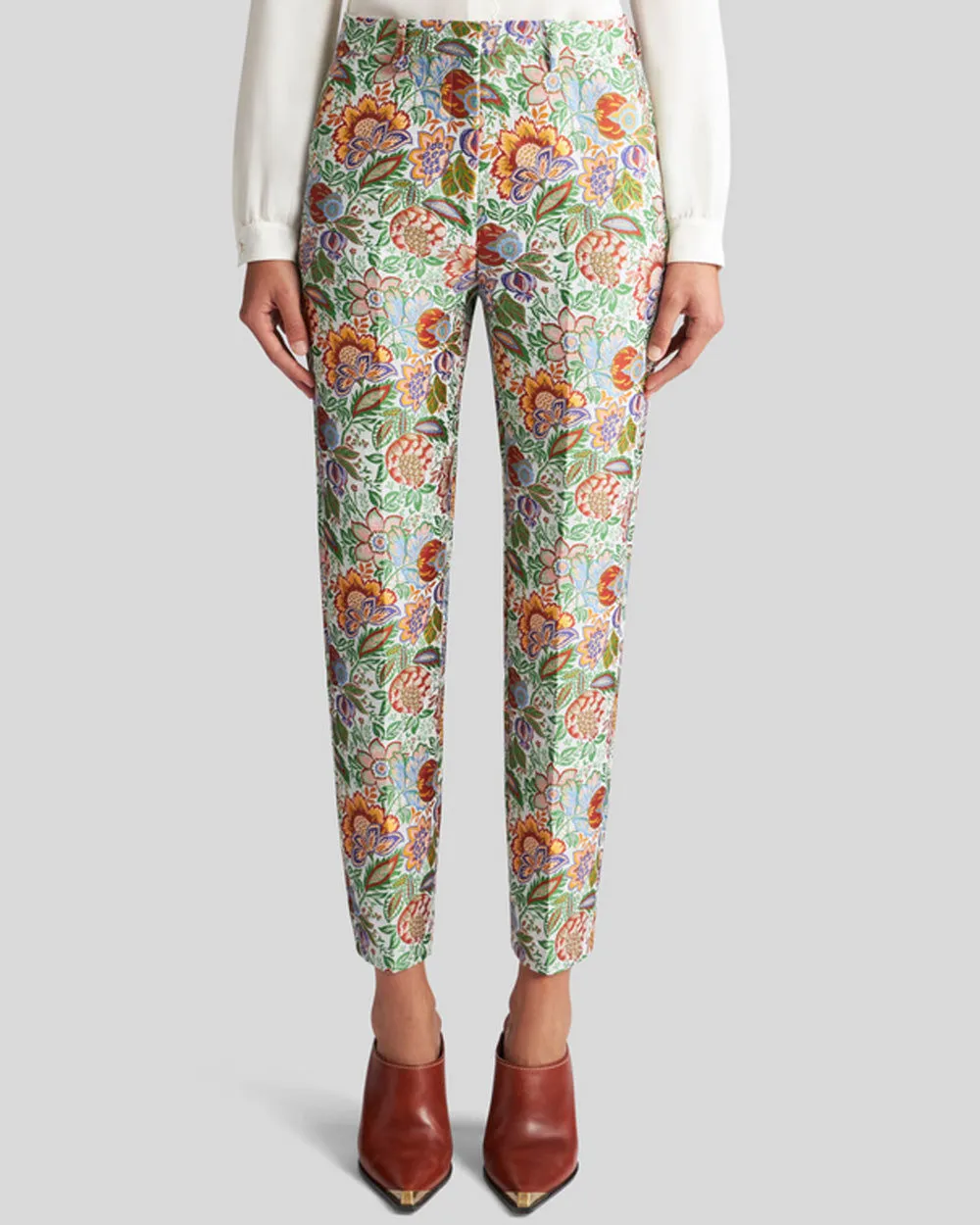 White Bouquet Printed Cigarette Trouser