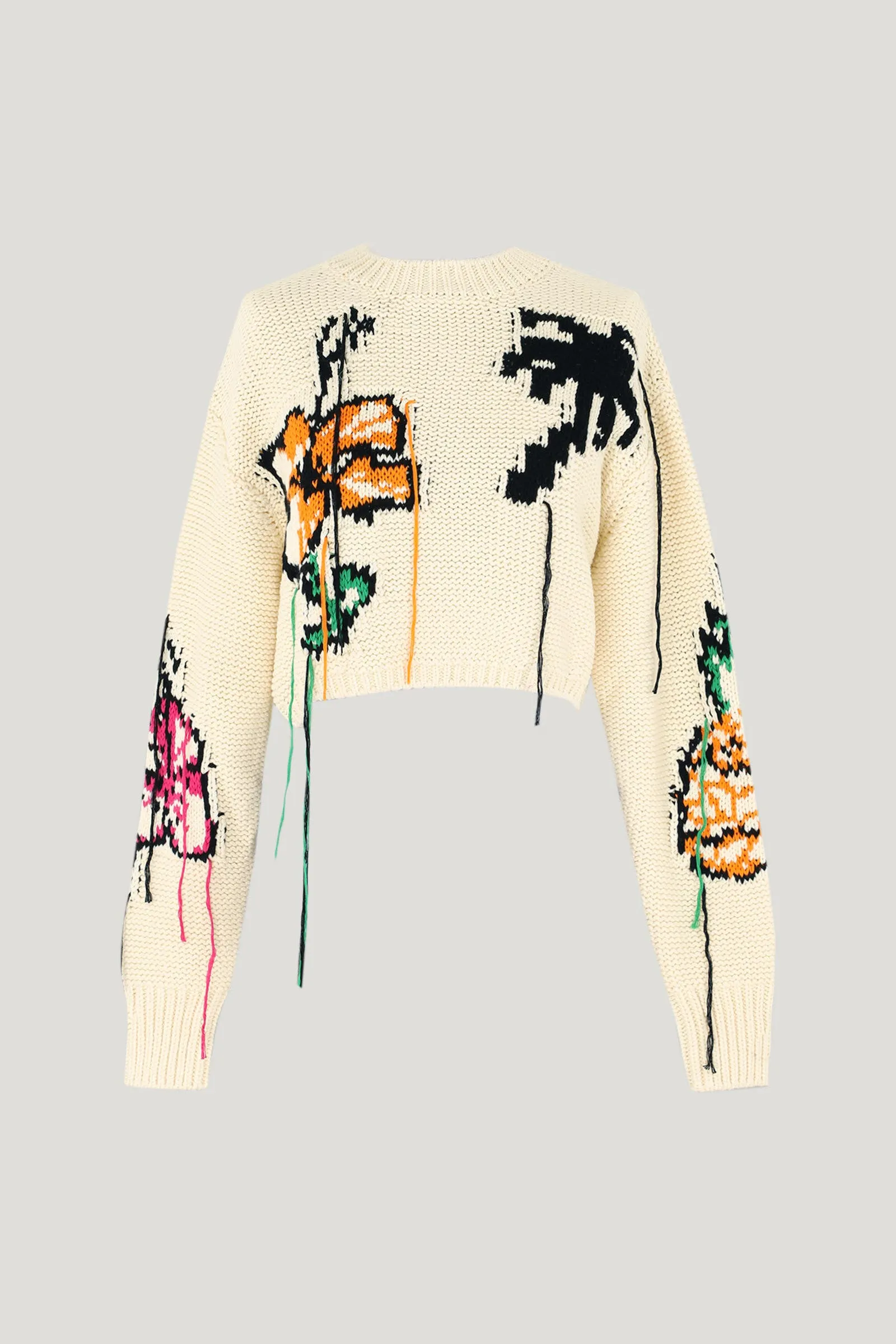 White Flower Fringe Sweater