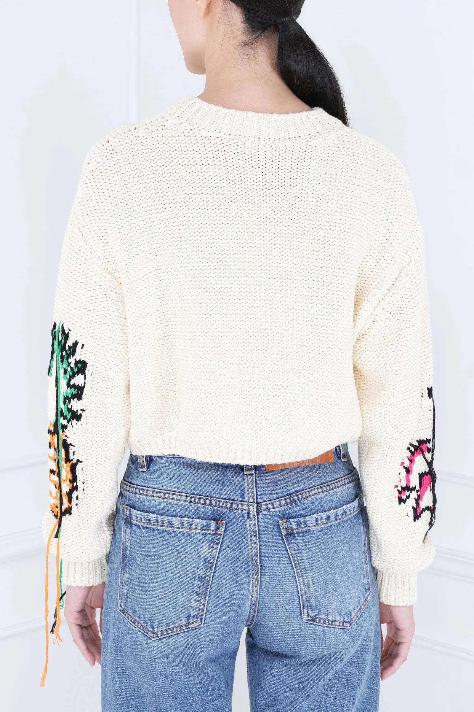 White Flower Fringe Sweater