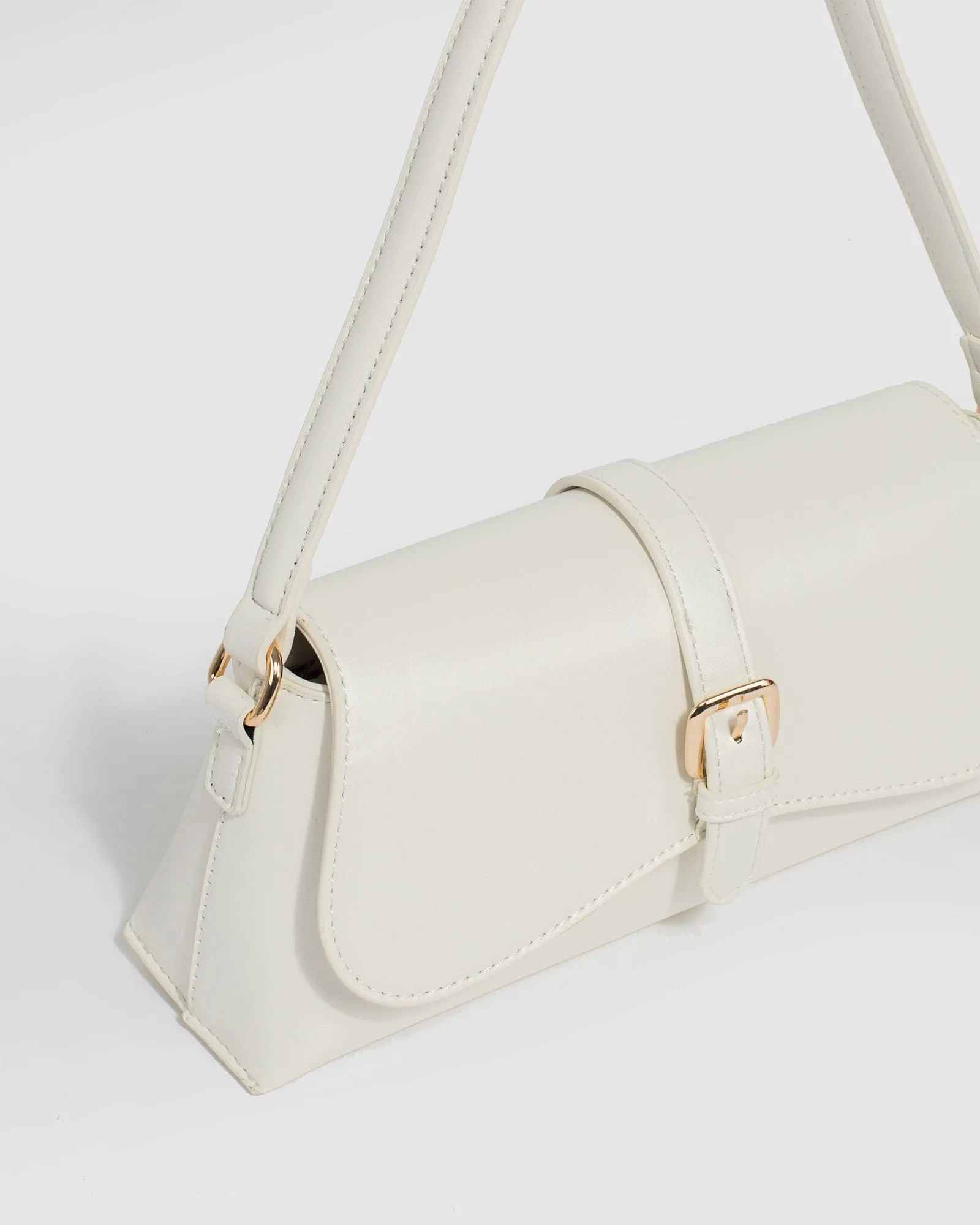 White Sasha Buckle Shoulder Bag