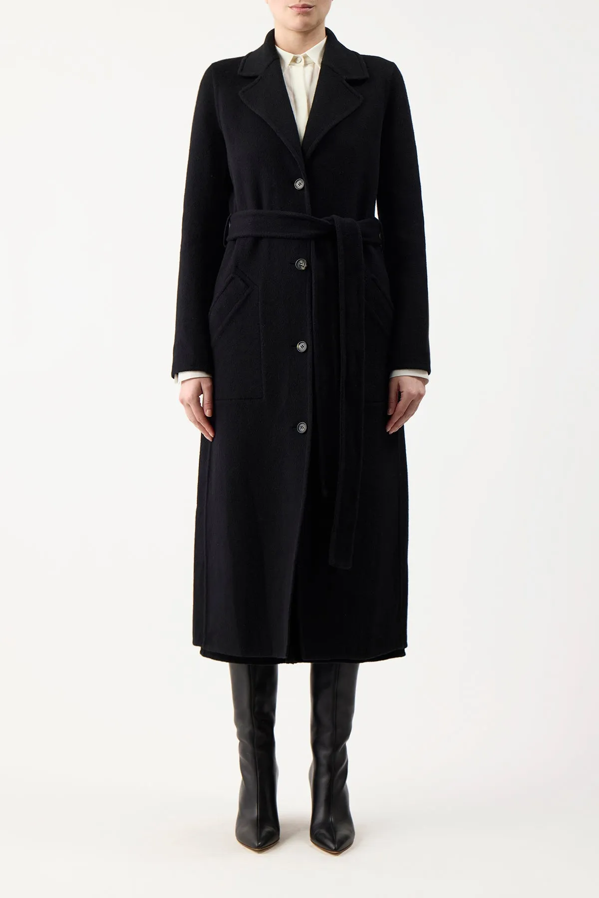 William Coat in Black Double-Face Recycled Cashmere