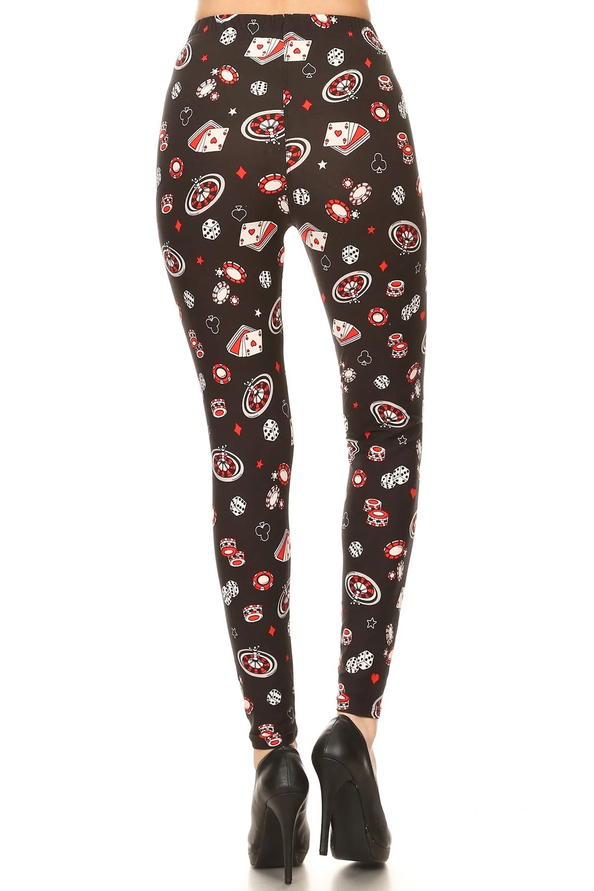 Women's 3 X 5X Card Game Diceplay Pattern Printed Leggings