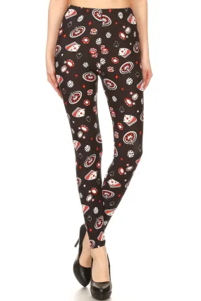 Women's 3 X 5X Card Game Diceplay Pattern Printed Leggings