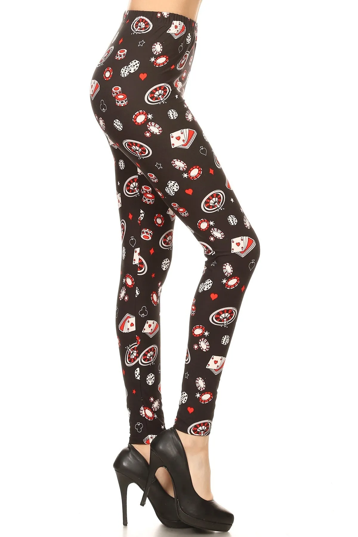 Women's 3 X 5X Card Game Diceplay Pattern Printed Leggings