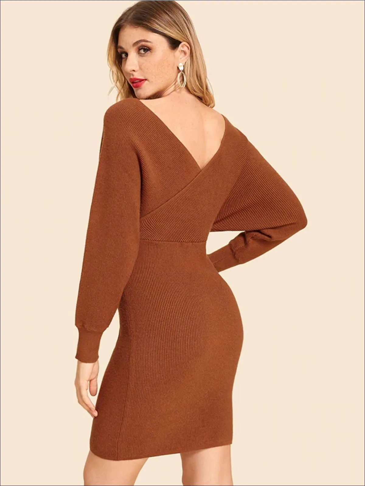 Women's Knit Batwing Casual Sweater Dress