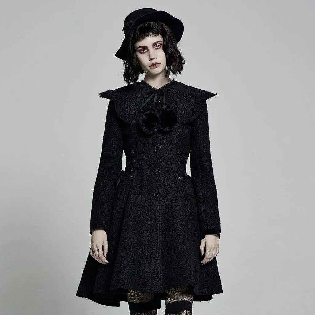 Women's Lolita Black Woolen Coat With Removable Collar