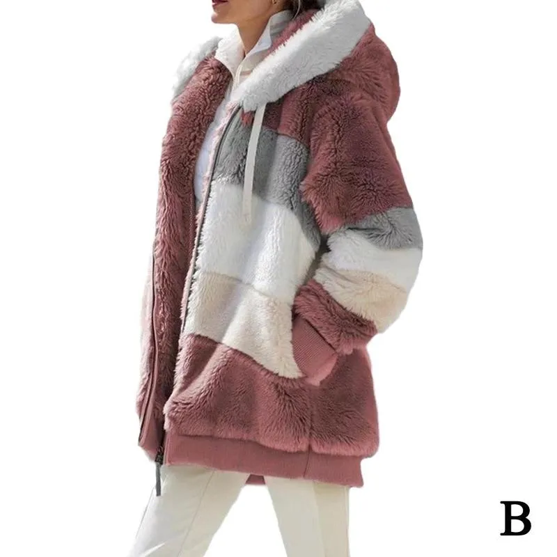 Women's Loose, Warm and Plush Hooded Jacket for Winter