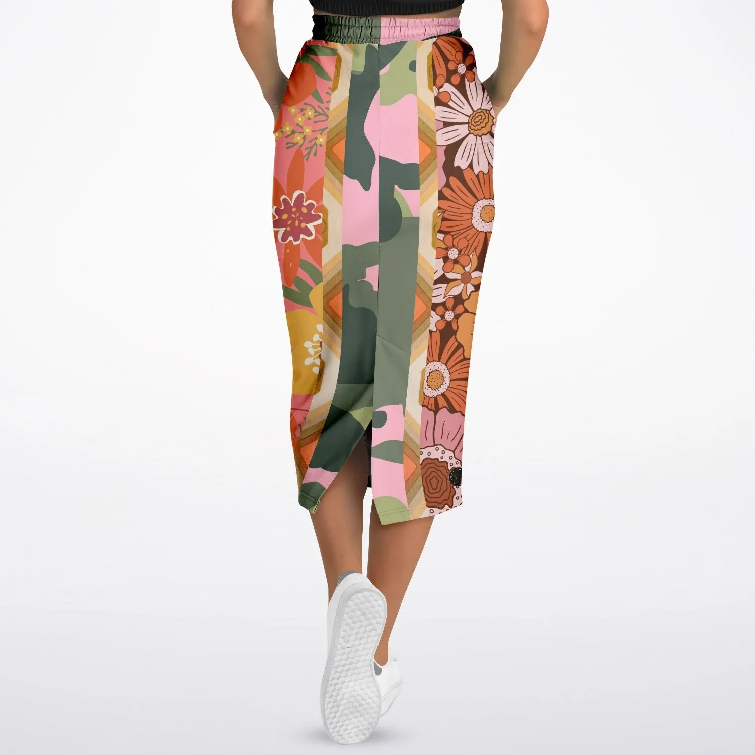 Yogananda Stripe Floral Patchwork Eco-Poly Long Pocket Skirt