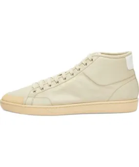 Yves Saint Laurent Men's SL-39 Mid Top Sneaker Tan Beige & Coffee White Sneakers